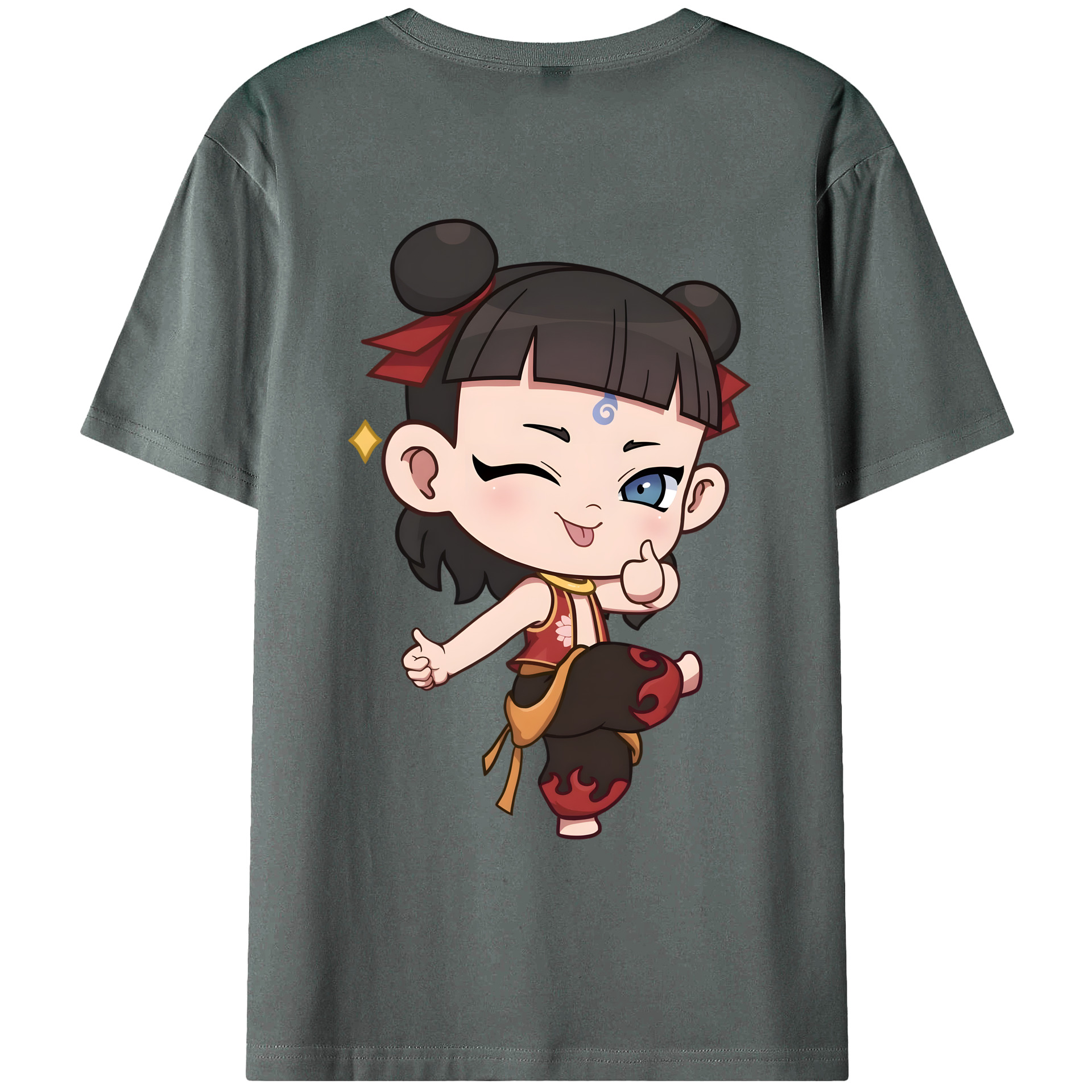 （画像用） Ne Zha 2 ナタ 魔童の大暴れ 綿100％ メンズ半袖Tシャツ（バックプリント） 通気性